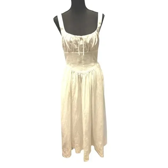 Reformation NWT Balia Linen Midi Dress Sz 4 White Sleeveless Cottagecore… - Picture 1 of 7